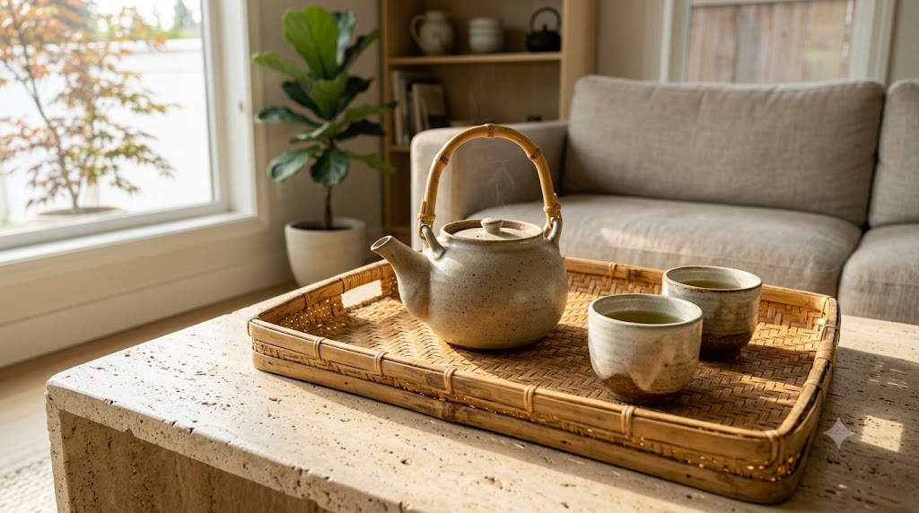 Subtle Bamboo & Rattan Woven Accent Trays